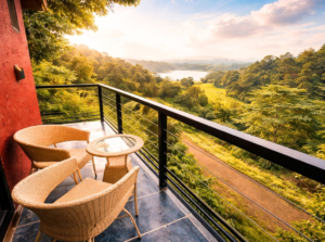 Balcony view at Shvas Island Resort near Trimbakeshwar